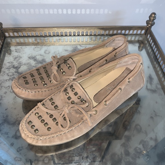 Vaneli Shoes - VAN ELI Shoes Womens 6  Tan Suede Bronze Studded Top Moccasin Driving‎ Loafers